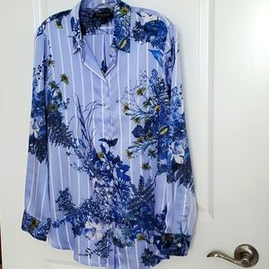 BR floral strip satin blouse